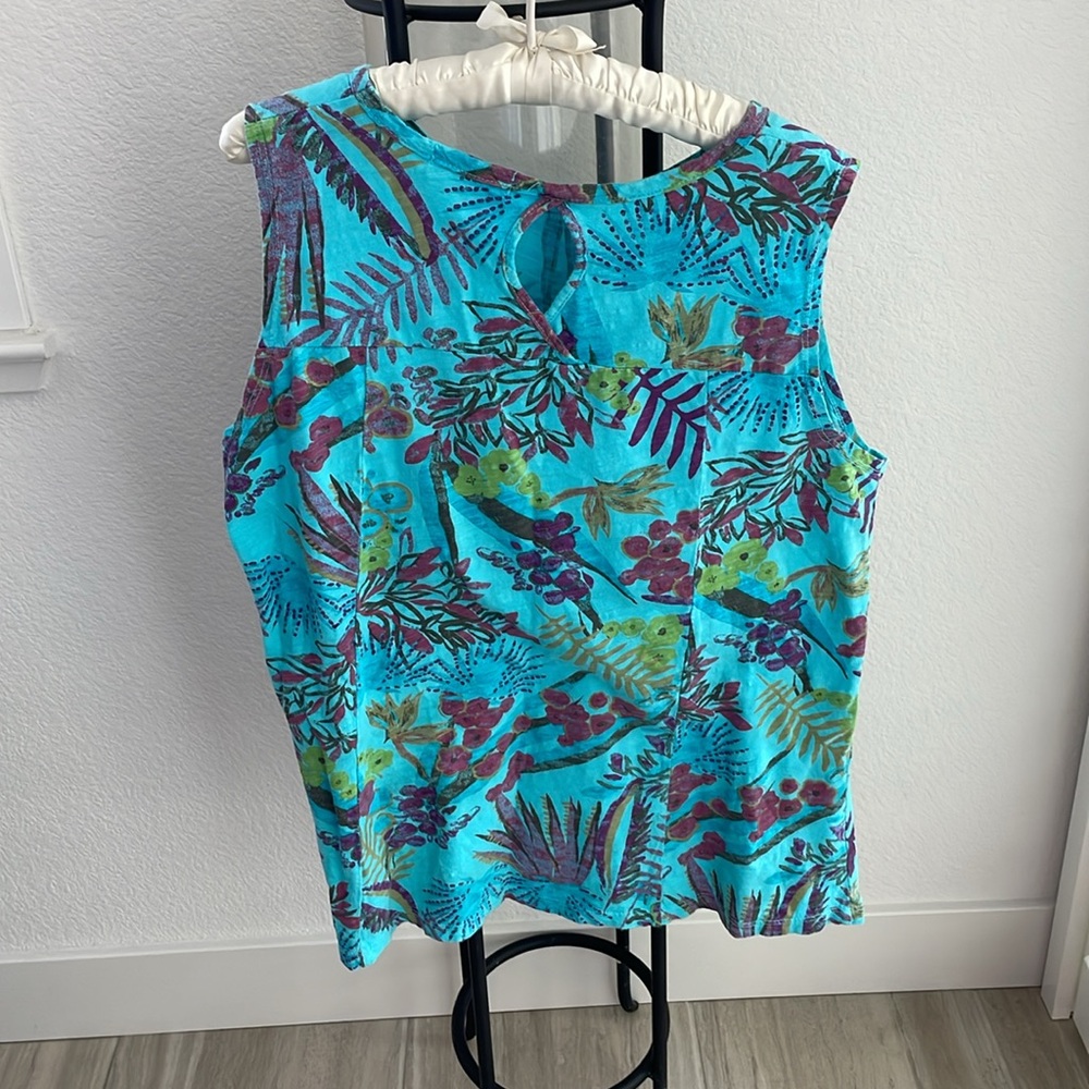 Fresh Produce Tropical Floral Tank Top - Turquoise and Purple - Picture 3 of 7